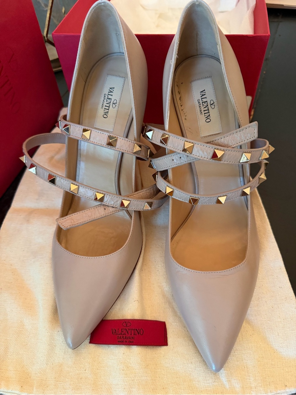 Valentino Nude Rockstud Pointed-Toe Heels with Studded Straps